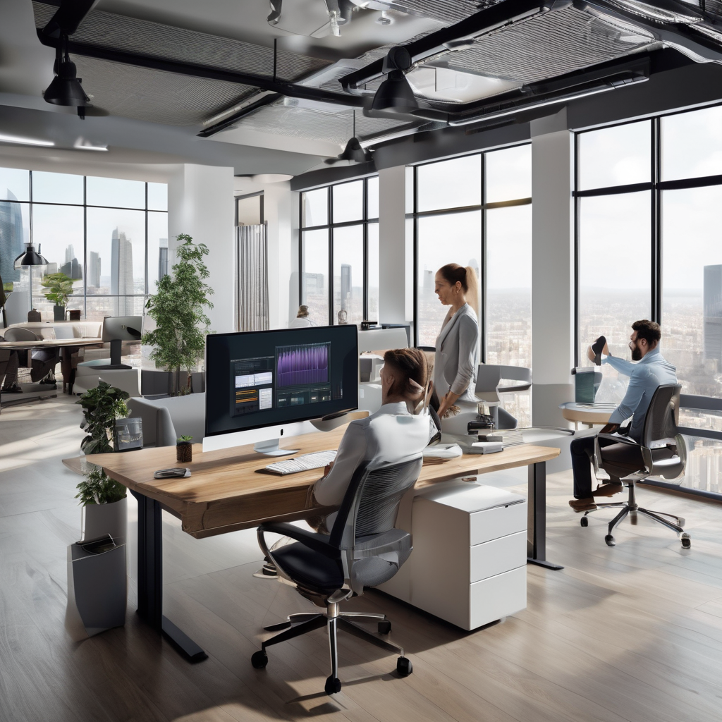 Professional internet marketing seo business scene with modern office interior and digital marketing team